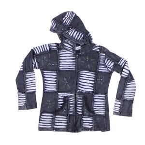 Greater Good women's hoodie Nepal black white hippie zip up sweatshirt sz S/M
